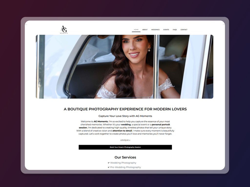 AG Moments Website — screen 2